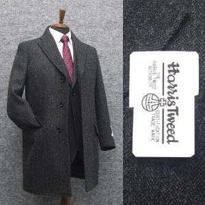 英国生地　[Harris Tweed]ハリスツイード　チェスターコート　濃グレー系ヘリンボーン　シングル3釦　秋冬物　HTC-C18｜dxksm466