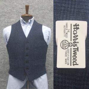 英国生地　[Harris Tweed]ハリスツイード　ベスト　[A体][AB体]兼用 　青紺/チェック　5釦　秋冬物　オッドベスト　HTV2202-88｜dxksm466