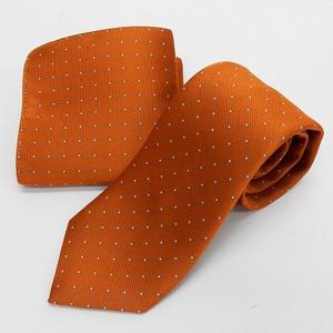 ドット柄ネクタイ　ポケットチーフ付　オレンジ　甲州織　日本製　ポリエステル100%　メール便可　FP KOJI YAMAMOTO　KJD22