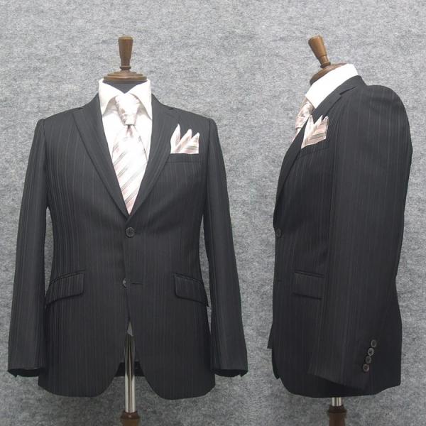 パーティスーツ　スタイリッシュ2釦　フォーマル＆ビジネス　黒紺ストライプ　[Y体][A体][AB体]...
