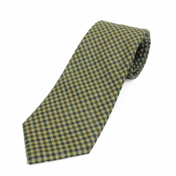 京都産　ウールネクタイ　カーキ系/チェック　ウール100％　KYOTO VINTAGE　ネクタイ　メ...