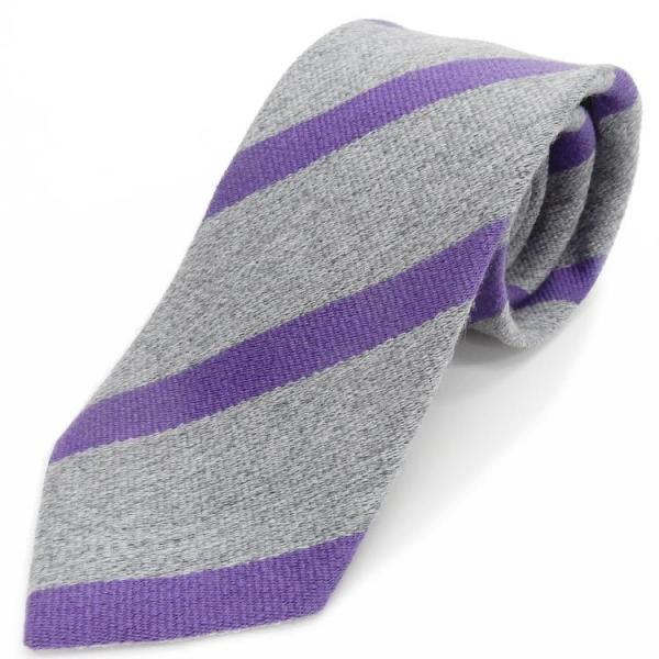 京都産　ウール混ネクタイ　杢ライトグレー系/ストライプ　KYOTO VINTAGE　シルクウールタイ...