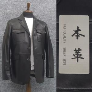 シープスキンレザー ライダースZIPジャケット 革ジャン 黒 羊革（ラム