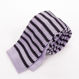 ニットタイ　ネクタイ　剣先６cm　ラベンダー×黒　ボーダー縞　選択可能　MN54