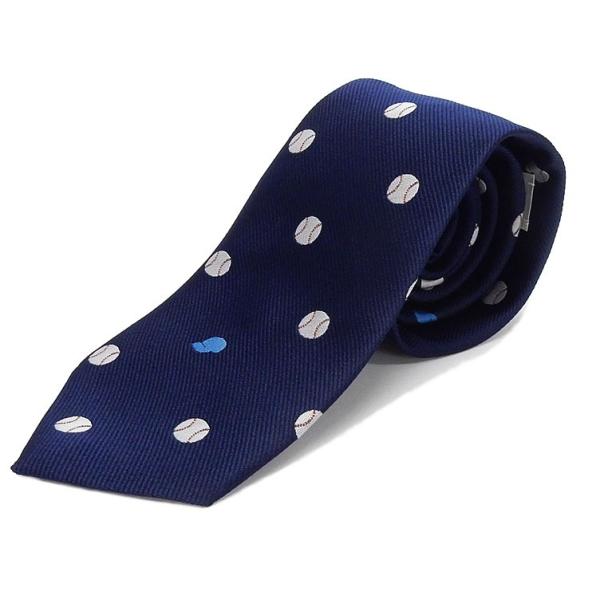 スポーツ応援タイ　野球　紺×白銀×青　コインドット風　日本製ネクタイ　甲州織　洗濯機OK　メール便O...