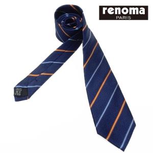 renoma　イタリア製ネクタイ　紺系　ストライプ　シルク100％　メール便可　レノマ REN15｜dxksm466