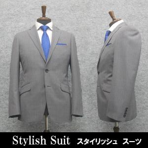 春夏物 2パンツ ベーシック2釦スーツ 紺/ストライプ メンズスーツ [A