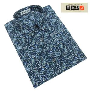 アダルトカジュアルシャツ [ROLLEI] 日本製 長袖 ネイビー系 ペイズリー柄 綿100％ デザインシャツ ROL34343-2｜dxksm466