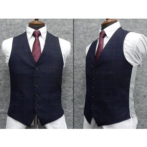 スリムベスト　５ボタン　紺系/窓枠格子　[Y体][