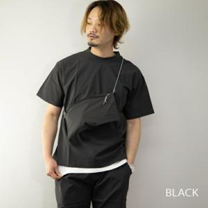 セットアップ メンズ 3点セット　ブラック/無地　ビッグシルエット　半袖Tシャツ　イージーパンツ　サコッシュバッグ　メール便送料無料　ST38332-BK｜dxksm466