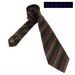 ungaro　イタリア製ネクタイ　黒×茶鼠　ストライプ　シルク100％　ウンガロ　メール便可　UNG04｜dxksm466