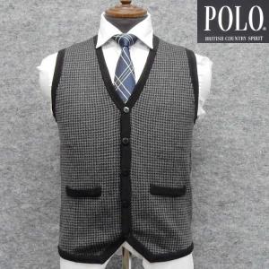 [POLO　B.C.S]　ベスト　ジレ　黒×グレー/千鳥格子　ウール混　家庭洗濯可　メンズ/YPC310-785｜dxksm466