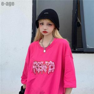 Tシャツレディース半袖夏ゆるいトップス韓国ファ...の詳細画像5