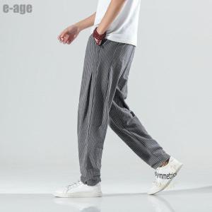 麻パンツ サルエルパンツ メンズ ストライプ柄...の詳細画像1