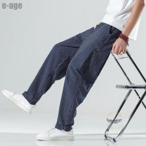 麻パンツ サルエルパンツ メンズ ストライプ柄...の詳細画像2