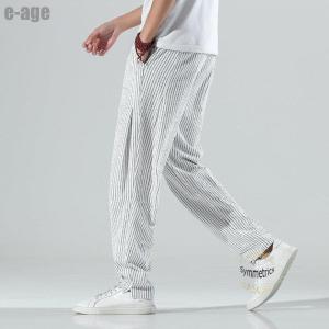 麻パンツ サルエルパンツ メンズ ストライプ柄...の詳細画像3