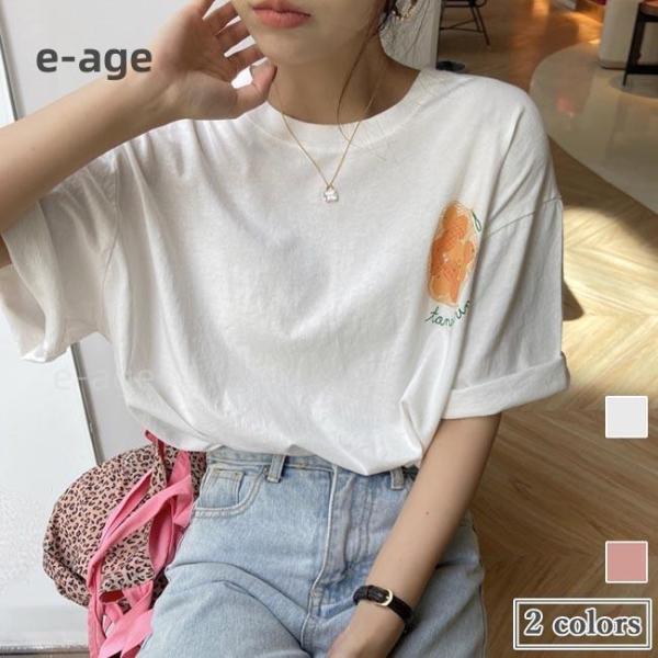 Tシャツ 夏 レディース カットソー ゆったり 半袖Tシャツ フルーツ柄 クルーネック 夏Tシャツ ...