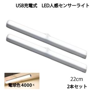 LED人感センサーライト USB充電 長さ22cm 電球色 自動点灯 常時点灯モード マグネット 磁石 屋内 2個セット 90日保証[M便 1/6]｜e-auto-fun-store