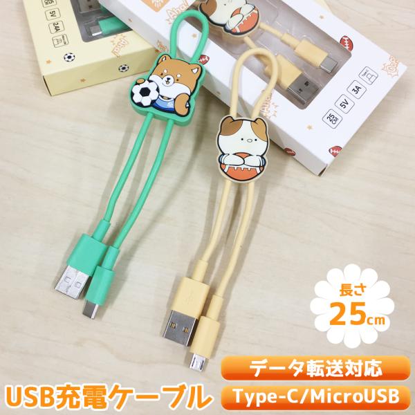 USB充電ケーブル データ転送対応 Type-C/MicroUSB イエロー/グリーン 長さ25cm...