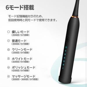 電動歯ブラシ ブラック USB充電 6モード切...の詳細画像3