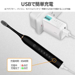 電動歯ブラシ ブラック USB充電 6モード切...の詳細画像4