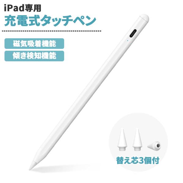 タッチペン iPad専用 スタイラスペン 磁気吸着 高感度 高精度 傾き検知 Type-C充電[M便...