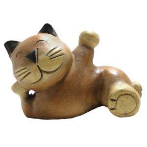 木彫り アジアン雑貨 大きい猫ちゃん木彫り22 : アジア雑貨ビンゴ