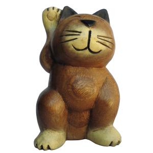 招き猫　可愛い木彫りのお願い猫ちゃん　アンティーク 木彫り アジアン雑貨 大きい猫ちゃん木彫り22 : アジア雑貨ビンゴ