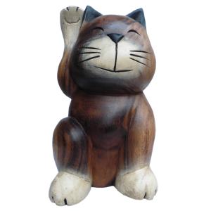 木彫り　アジアン雑貨　招き猫ちゃん・大 36｜e-bingo