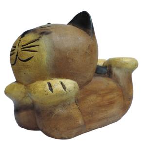 木彫り アジアン雑貨 ねこの木彫り 魚釣りのおじさん猫(大)7 : アジア