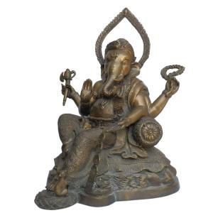 ガネーシャ（聖天、しょうてん）の置物[骨董風古銅色仕上げ]真鍮製