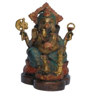 ガネーシャ（聖天、しょうてん）の置物[骨董風古銅色仕上げ]真鍮製