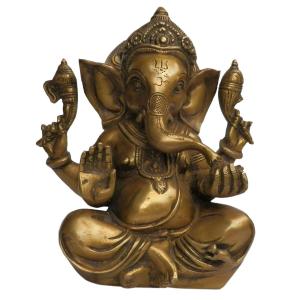 ガネーシャ（聖天、しょうてん）の置物[骨董風古銅色仕上げ]真鍮製