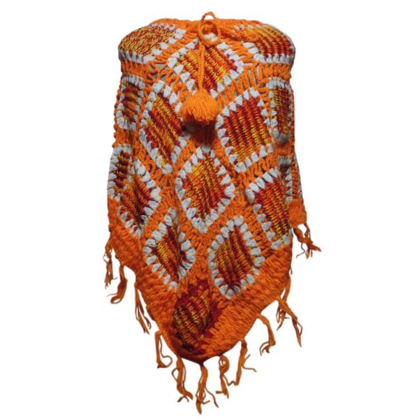 ポンチョ　ネパール手編みモチーフポンチョ21