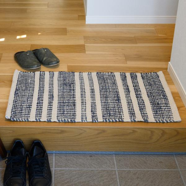 ラグ ラグマット 玄関マット 50x80cm ブルー 平織り(手機) 絨毯 ジュート KRAFTO1...