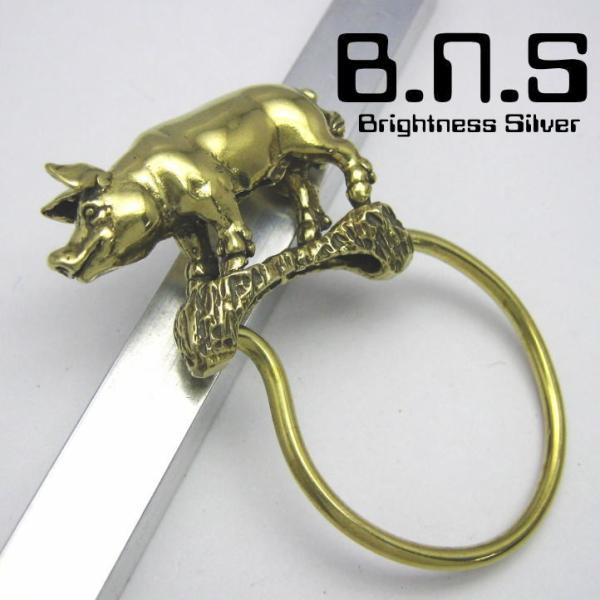 金色の豚、ブタキーリング　ブラス　真鍮(キーホルダー、キーチェーン、鍵、ぶた、pig、動物)【key...