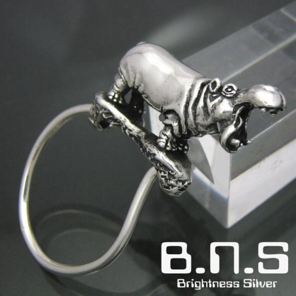 銀の河馬、カバキーリング　シルバー925　SV925(キーホルダー、キーチェーン、鍵、ヒポポタマス、...