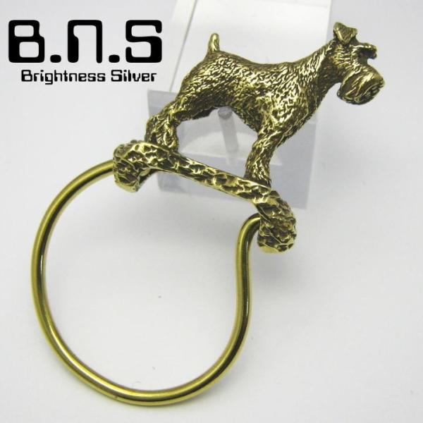 金色の犬　シュナウザーキーリング　ブラス　真鍮　brass(キーホルダー、キーチェーン、鍵、犬、ドッ...