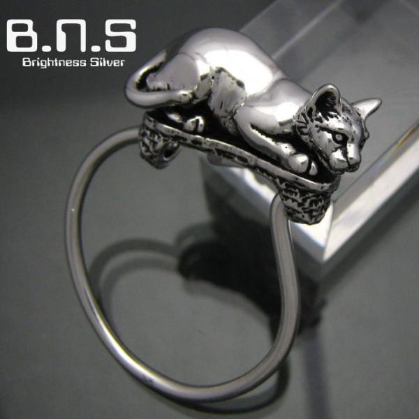 銀の猫、ネコキーリング　シルバー925 SV925(キーホルダー、キーチェーン、鍵、ねこ、猫、キャッ...