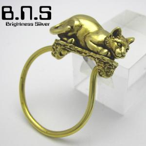 金の猫、ネコキーリング　真鍮　ブラス (キーホルダー、キーチェーン、鍵、ねこ、猫、キャット、CAT、動物)