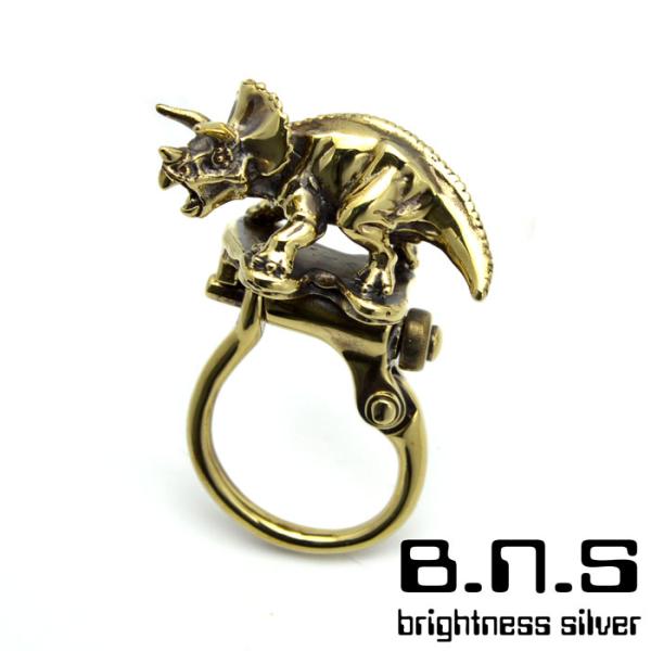 金色の恐竜、トリケラトプスキーリング  ブラス　真鍮(triceratops、キーホルダー、キーチェ...