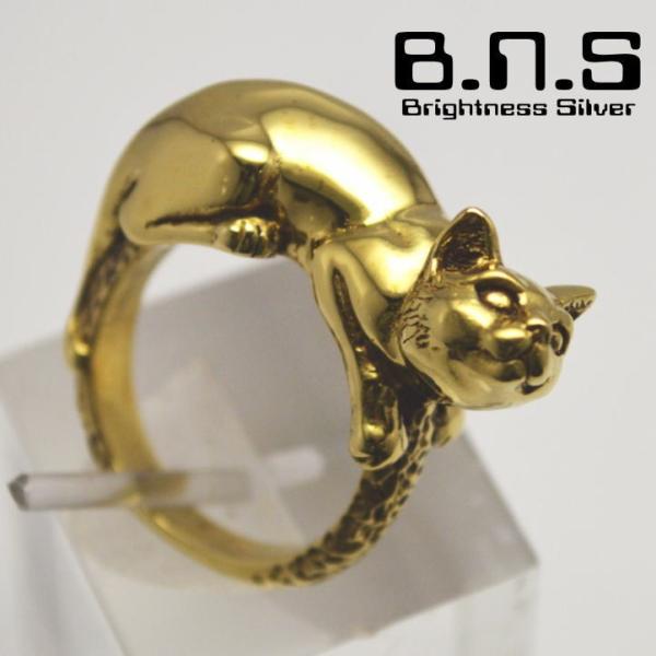 金色の猫の指輪 ネコリング　真鍮　ブラス(ねこ、猫、キャット、CAT、動物) ring-713-RB...
