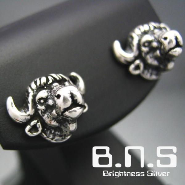 銀の水牛 バッファローピアス 片方販売 シルバー925 (アフリカバッファロー、バファロー、Sync...