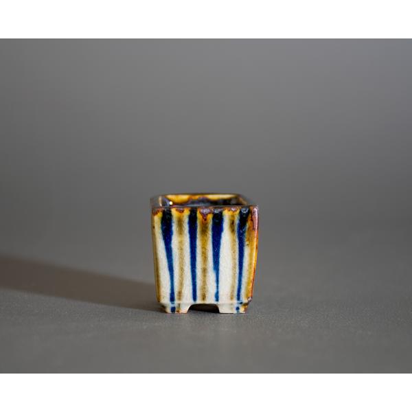 プチ盆栽鉢　下絵付透明釉 正方盆栽鉢　小鉢　小さな盆栽鉢　 p0692