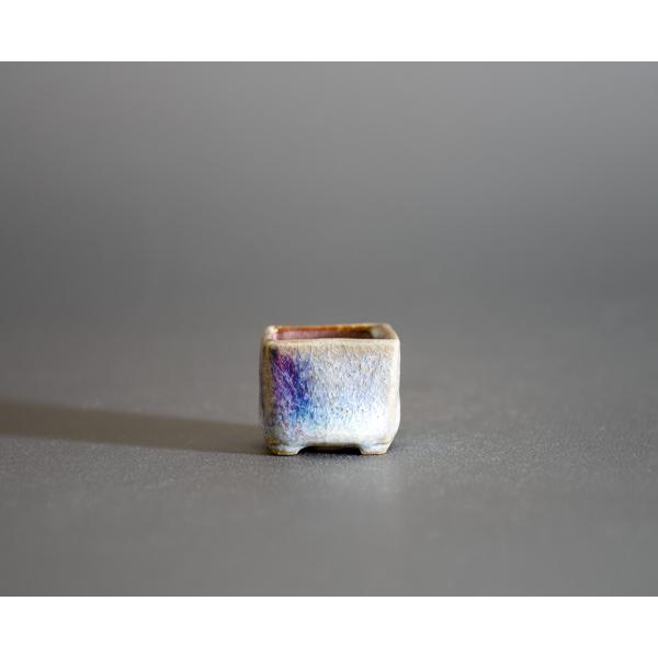 プチ盆栽鉢　白流紋釉 正方盆栽鉢　正子鉢　小鉢　小さな鉢　 p0730