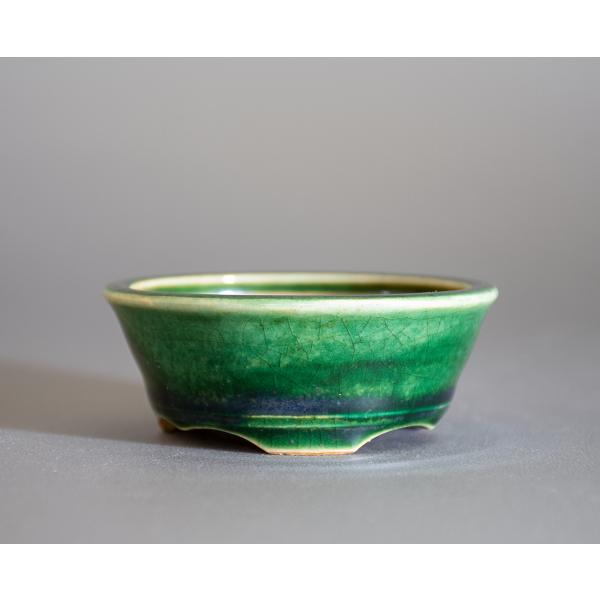 盆栽鉢　織部釉丸盆栽鉢　小品盆栽鉢　ミニ盆栽鉢　國井正子鉢　p0875