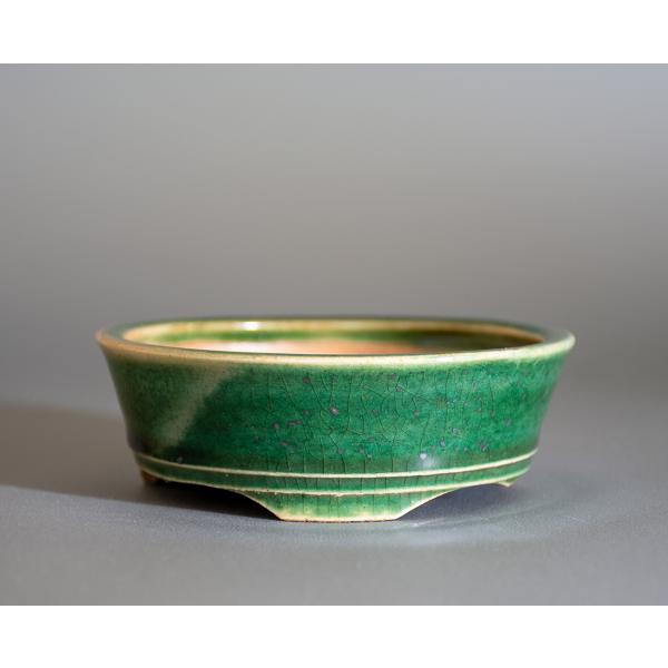 盆栽鉢　織部釉丸盆栽鉢　小品盆栽鉢　ミニ盆栽鉢　國井正子鉢　p0943