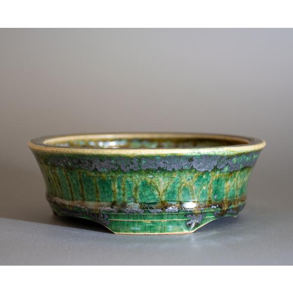 盆栽鉢　織部釉丸盆栽鉢　小品盆栽鉢　ミニ盆栽鉢　國井正子鉢　p1015