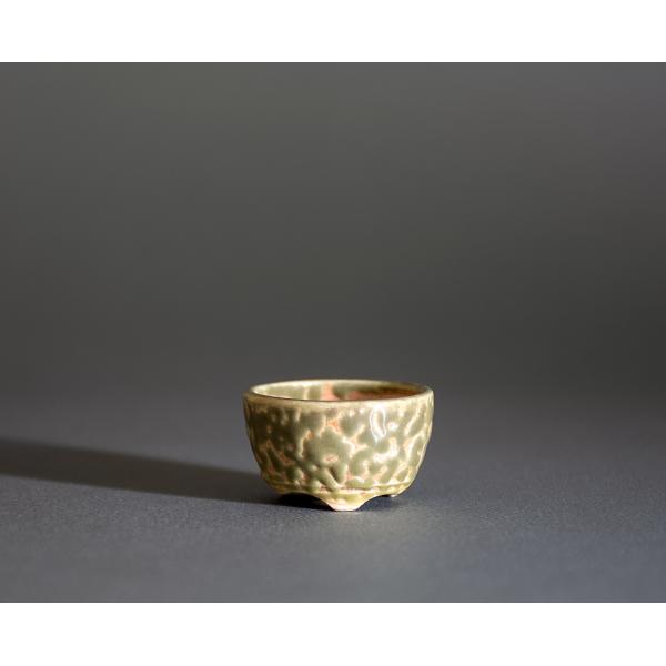 プチ盆栽鉢　黄釉 丸盆栽鉢　小鉢　小さい鉢　國井正子鉢　p1071