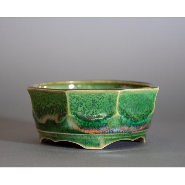 盆栽鉢　織部釉八角盆栽鉢　小品盆栽鉢　小さな盆栽鉢　p1079